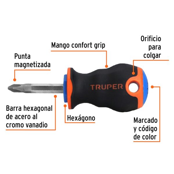 14073 - Desarmador de cruz 1/4' x 1-1/2' mango Comfort Grip, Truper