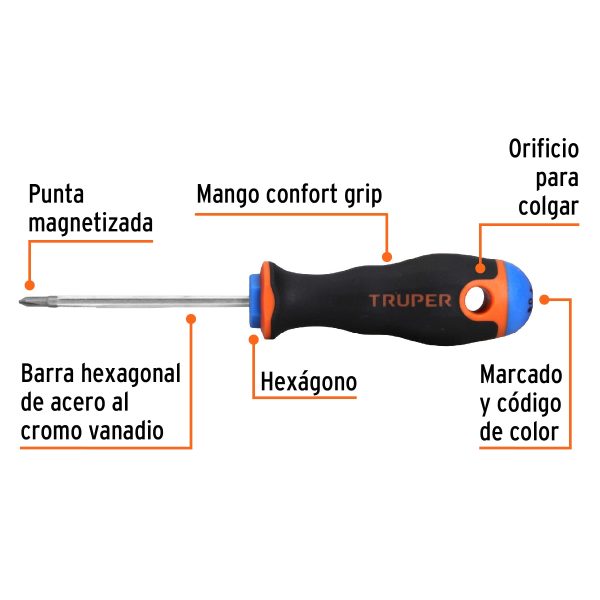 18547 - Desarmador de cruz 1/8' x 2-1/2' mango Comfort Grip, Truper