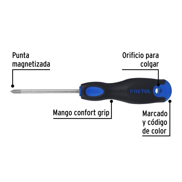 21493 - Desarmador de cruz 3/16' x 3' mango Comfort Grip, Pretul
