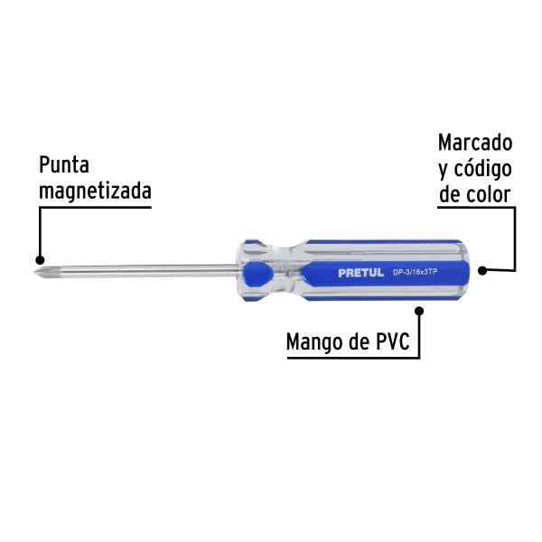 21471 - Desarmador de cruz 3/16 x 3' mango de PVC, Pretul