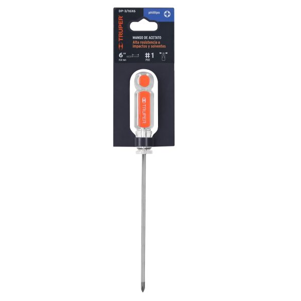 14065 - Desarmador de cruz 3/16' x 6' mango de acetato, Truper