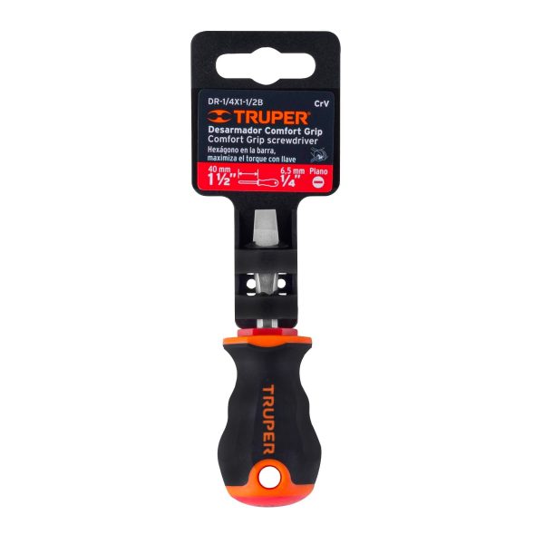 14003 - Desarmador plano 1/4' x 1-1/2' mango Comfort Grip, Truper
