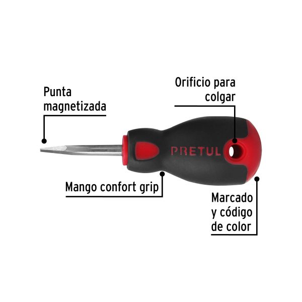21483 - Desarmador plano 1/4' x 1-1/2'mango Comfort Grip, Pretul