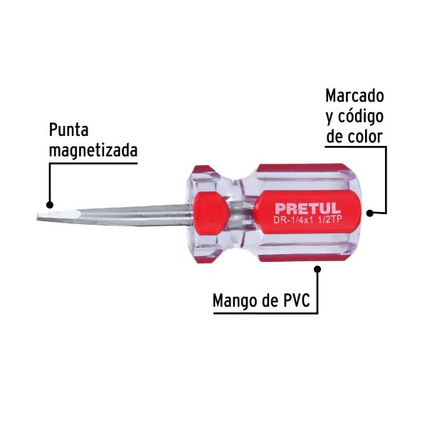 21461 - Desarmador plano 1/4 x 1-1/2' mango de PVC, Pretul