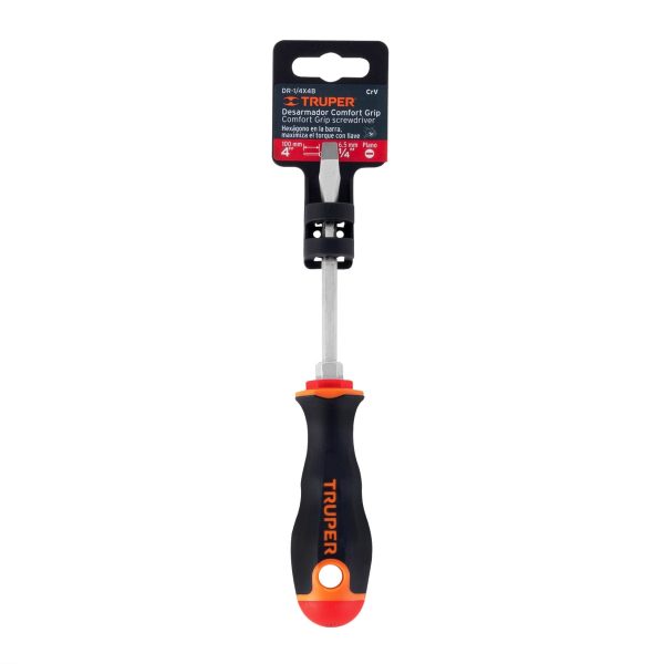 13998 - Desarmador plano 1/4' x 4' mango Comfort Grip, Truper