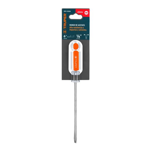 13999 - Desarmador plano 1/4' x 6' mango de acetato, Truper