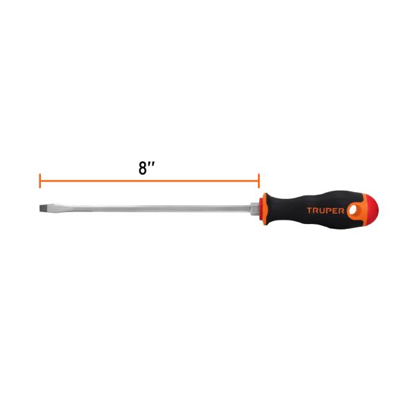 100833 - Desarmador plano 1/4' x 8' mango Comfort Grip, Truper