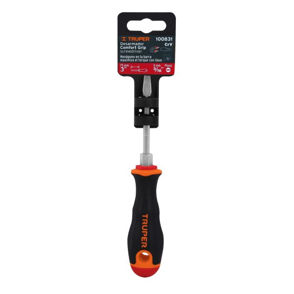 100831 - Desarmador plano 3/16' x 3' mango Comfort Grip, Truper