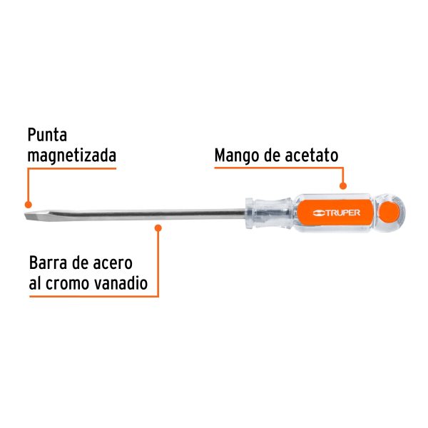 14002 - Desarmador plano 5/16' x 6' mango de acetato, Truper