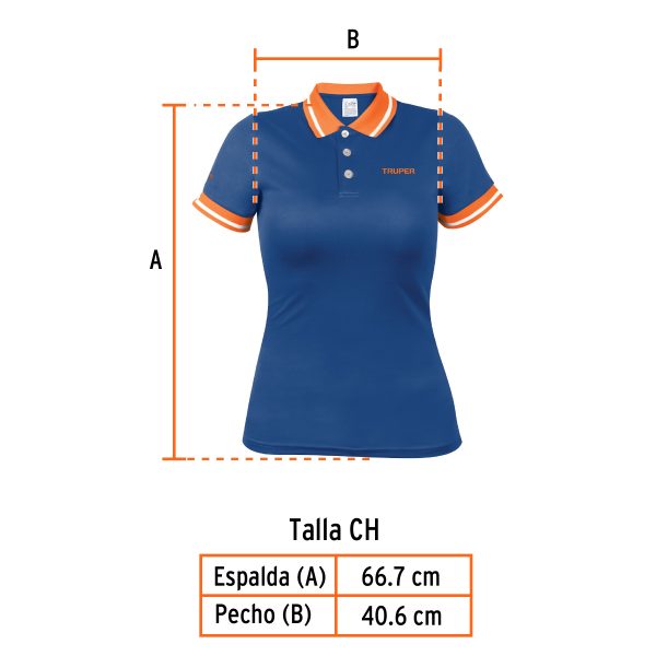 69970 - Playera polo performance para mujer, azul, CH, Truper