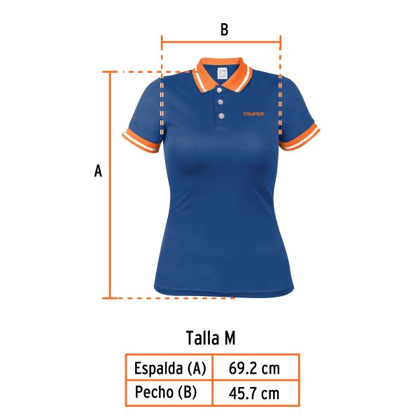 69971 - Playera polo performance para mujer, azul, M, Truper