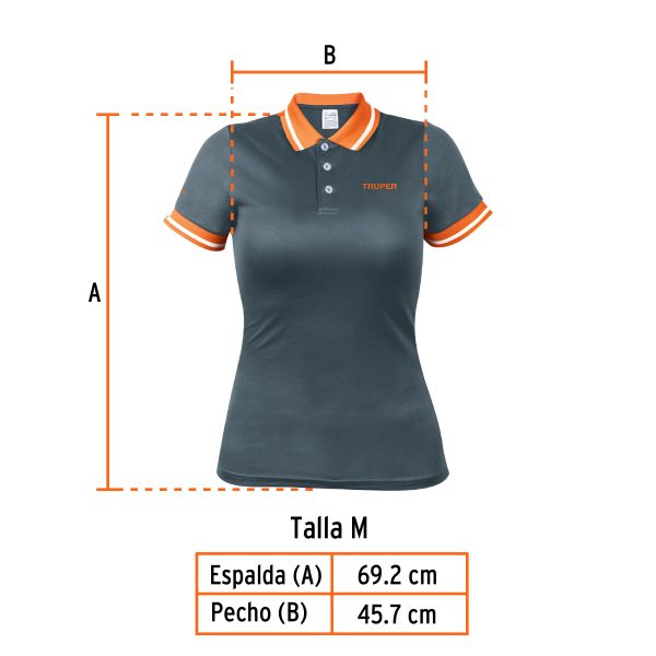 61087 - Playera polo performance para mujer, gris, M, Truper