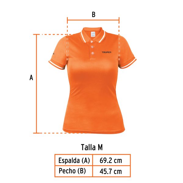 69987 - Playera polo performance para mujer, naranja, M, Truper