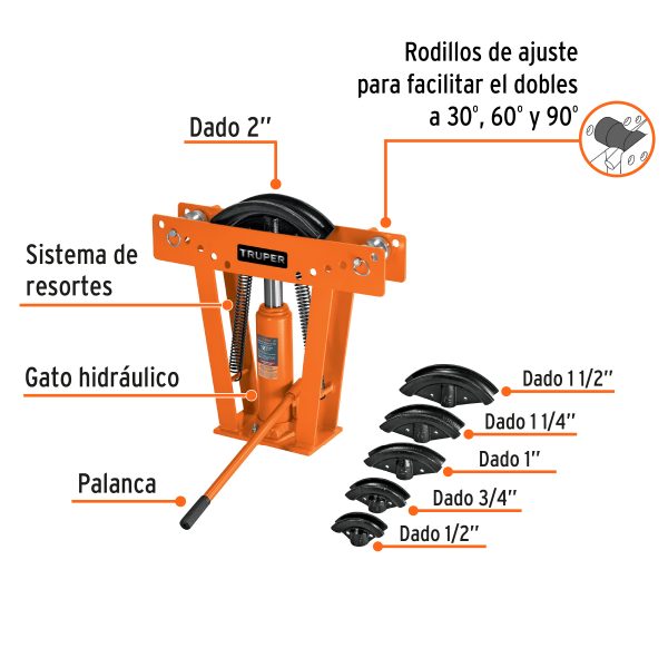 12883 - Doblador hidráulico para tubo, 12 ton, Truper