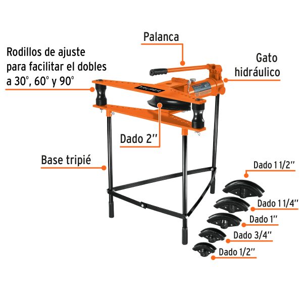12882 - Doblador hidráulico p/tubo, horizontal con tripié, 12 ton