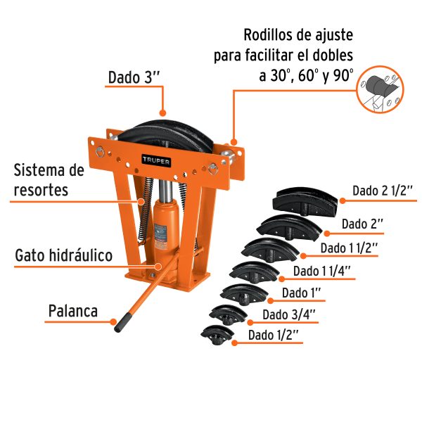 12884 - Doblador hidráulico para tubo, 16 ton, Truper