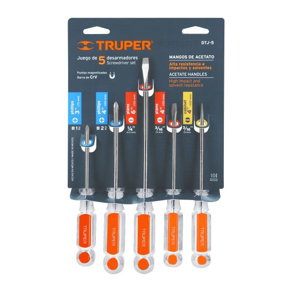 14137 - Juego de 5 desarmadores mangos de acetato, Truper