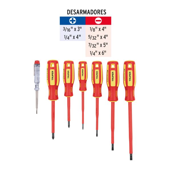 14196 - Juego 6 desarmadores dieléctricos y 1 probador de corriente