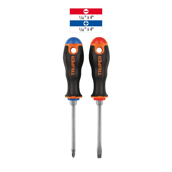 19622 - Dúo de desarmadores 1/4' x 4' mango Comfort Grip, Truper