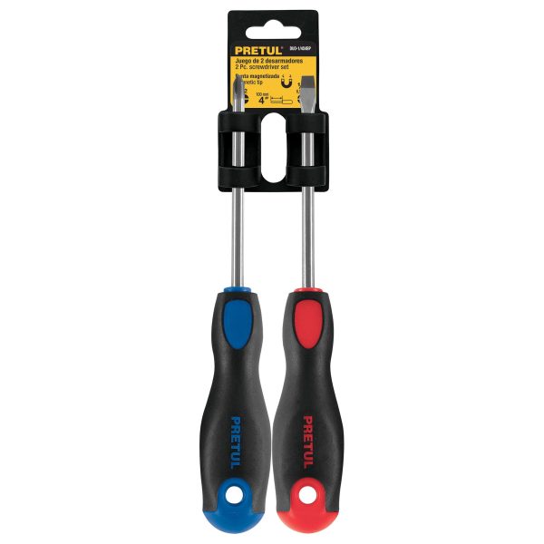 20215 - Dúo de desarmadores 1/4' x 4' mango Comfort Grip, Pretul
