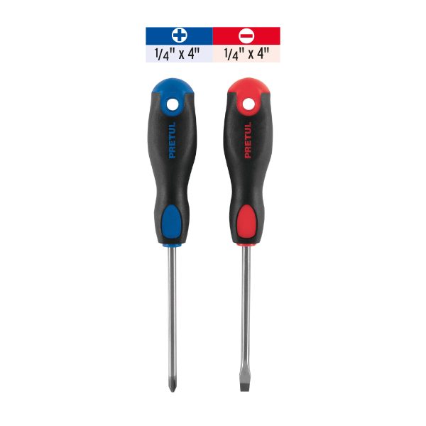 20215 - Dúo de desarmadores 1/4' x 4' mango Comfort Grip, Pretul