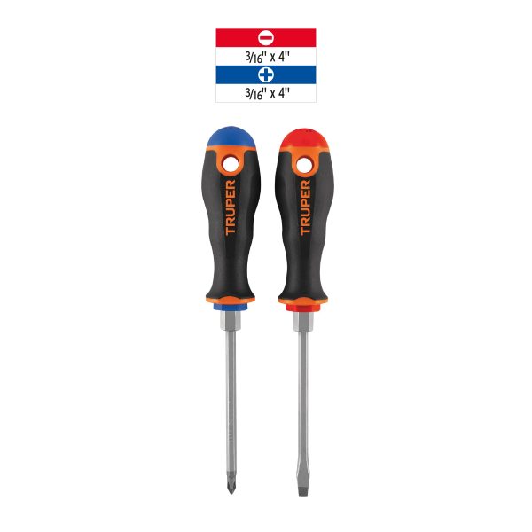 19623 - Dúo de desarmadores 3/16' x 4' mango Comfort Grip, Truper