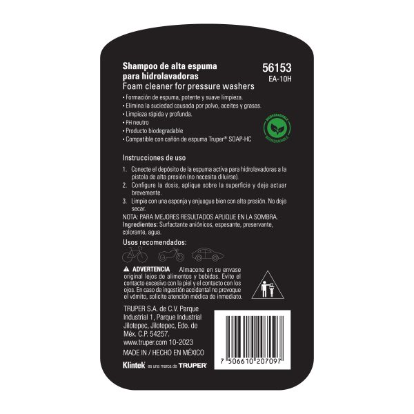 56153 - Shampoo alta espuma para hidrolavadora, 1 L, KLINTEK