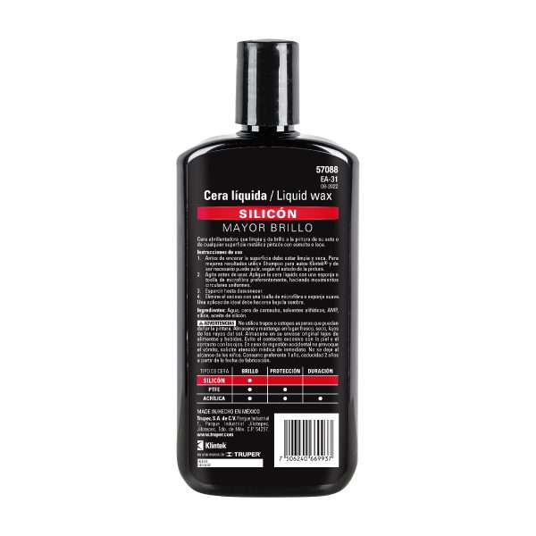 57088 - Cera líquida de silicón para auto, 473 ml, KLINTEK