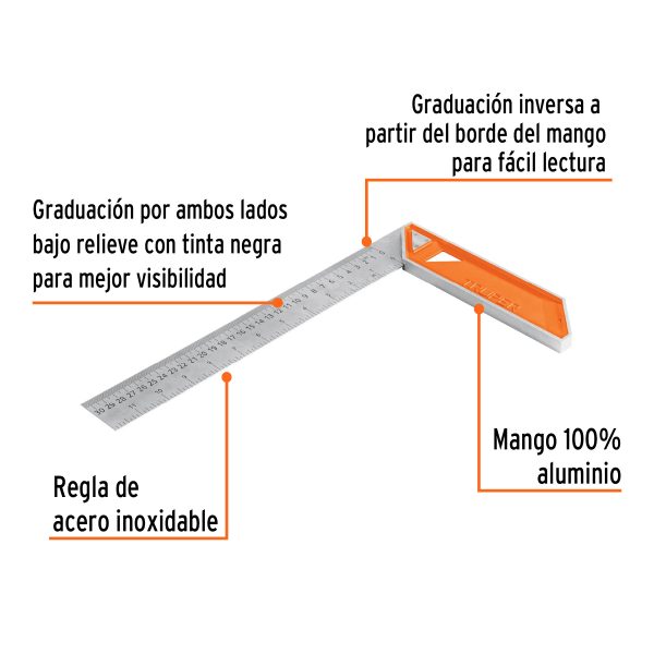 14376 - Escuadra 12' para carpintero con mango 100% de aluminio