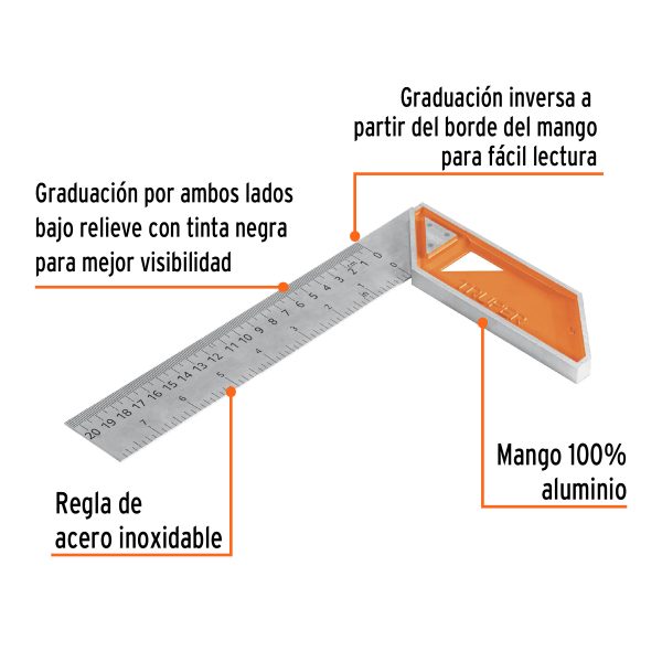 14372 - Escuadra 8' para carpintero con mango 100% de aluminio