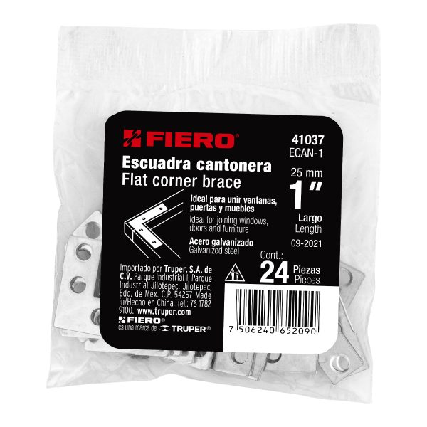 41037 - Bolsa c/24 escuadras planas cantoneras 1' x 1', Fiero