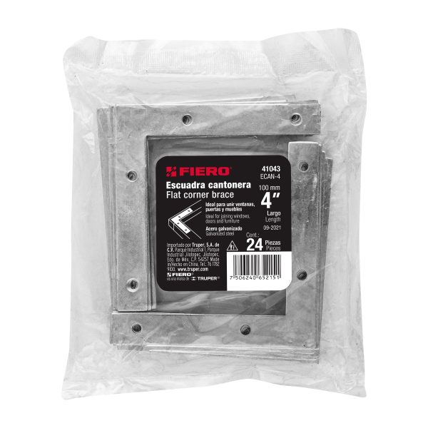 41043 - Bolsa c/24 escuadras planas cantoneras 4' x 4', Fiero