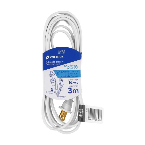 40152 - Extensión eléctrica doméstica 3 m clavija recta, blanca