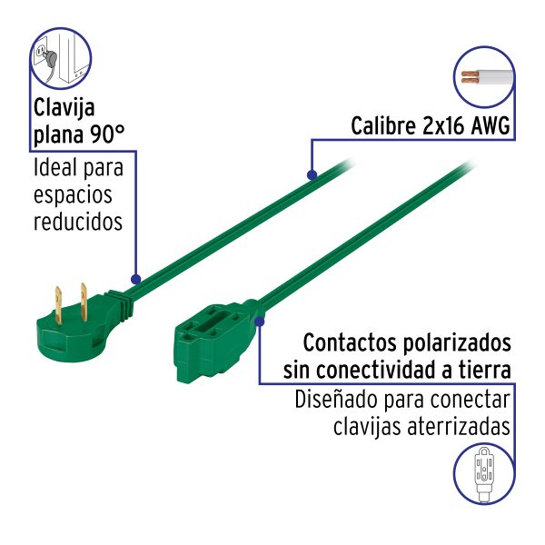 48014 - Extensión eléctrica doméstica 4 m clavija plana, verde
