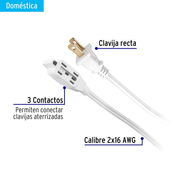 40156 - Extensión eléctrica doméstica 8 m clavija recta, blanca