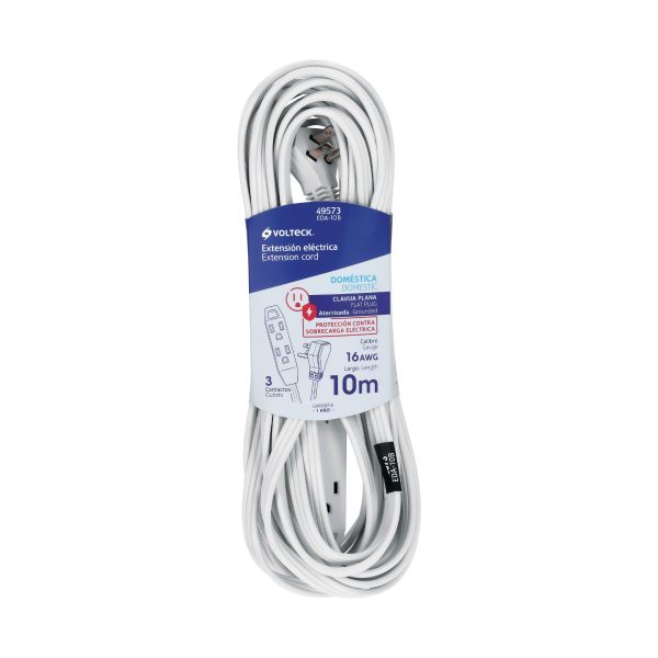 49573 - Extensión doméstica aterrizada 10 m blanca con clavija plana