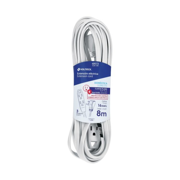 49572 - Extensión doméstica aterrizada 8 m blanca con clavija plana