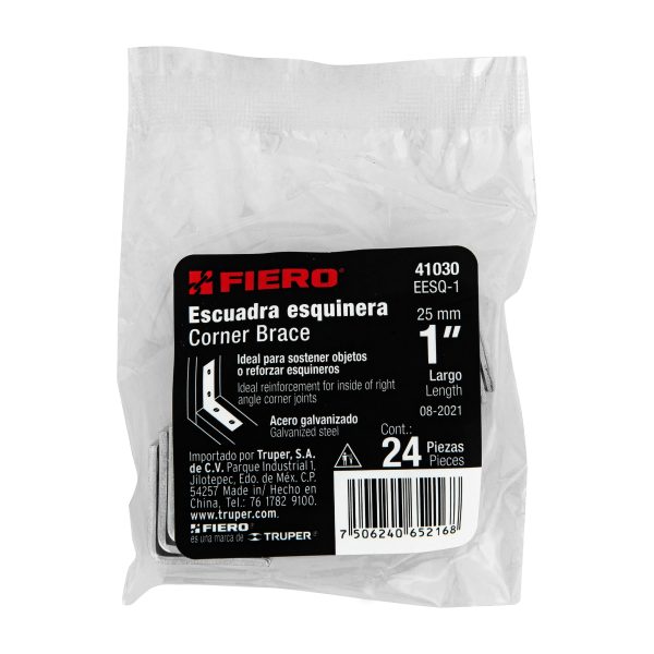 41030 - Bolsa con 24 escuadras esquineras 1' x 1', Fiero
