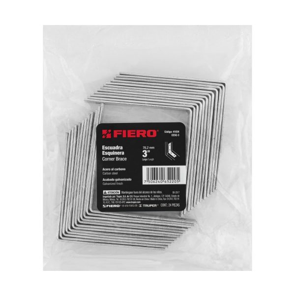 41034 - Bolsa con 24 escuadras esquineras 3' x 3', Fiero