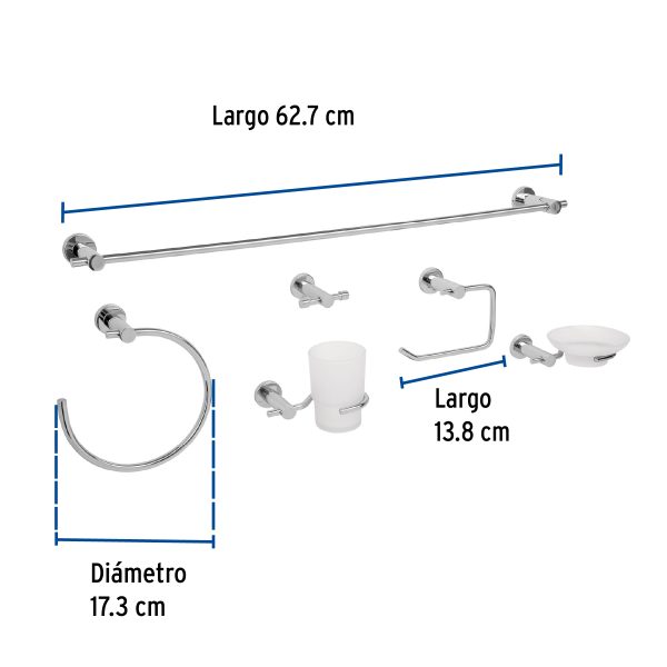 49681 - Juego de 6 accesorios para baño acabado cromo, Foset Element