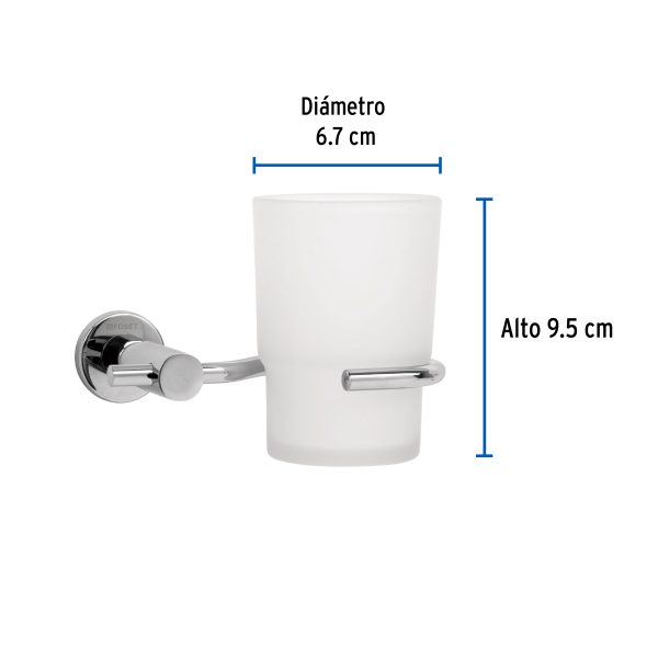 49668 - Portavaso cepillero cromo con vaso de vidrio, Foset Element