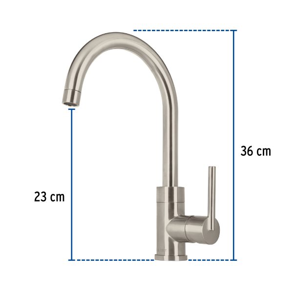 49921 - Monomando satín cuello alto para fregadero, Foset Element