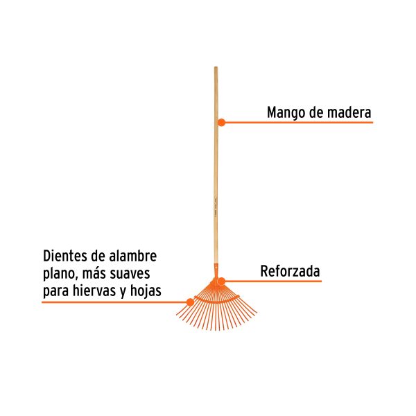 EM-22FC1.jpg 14322 - Escoba metálica para jardín, curva, 22 dientes, mango 48'