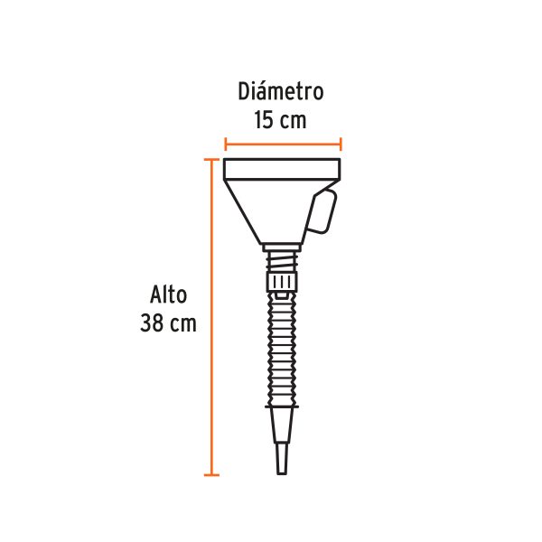 11207 - Embudo plástico 500 ml, cuello flexible con filtro, Truper