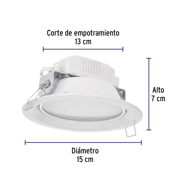 48095 - Luminario LED empotrado redondo de 6 W, luz cálida, Volteck