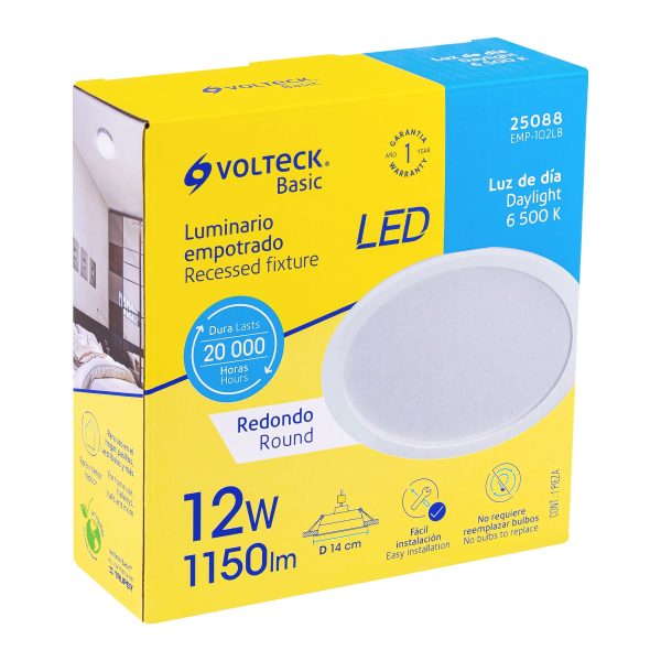 25088 - Luminario LED empotrable 12 W redondo, luz de día, Basic