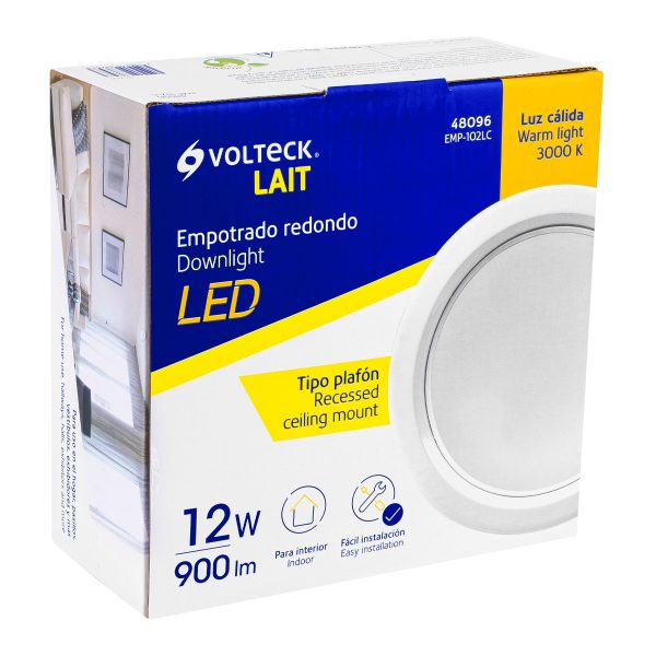 48096 - Luminario LED empotrado redondo de 12 W, luz cálida, Volteck