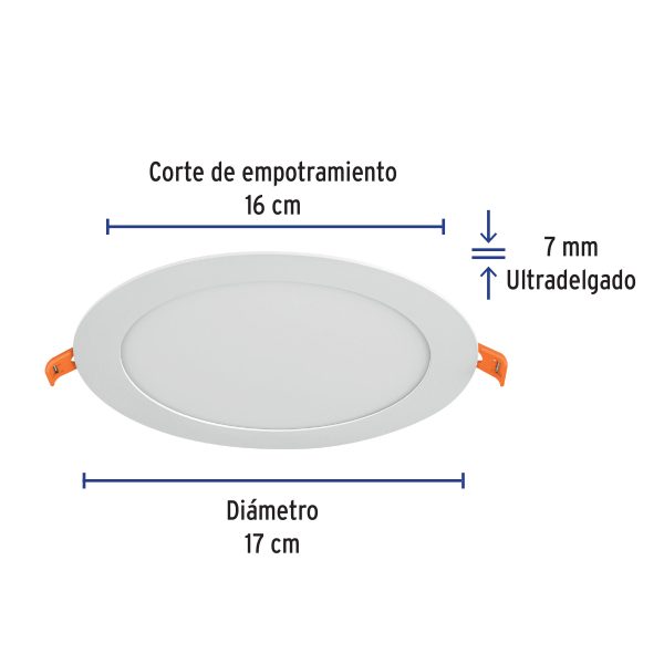 47410 - Luminario ultra delgado LED 12 W empotrar redondo luz cálida