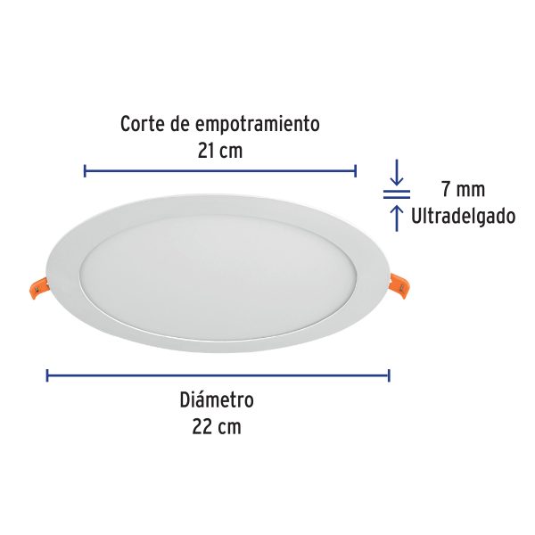 47411 - Luminario ultra delgado LED 18 W empotrar redondo luz cálida