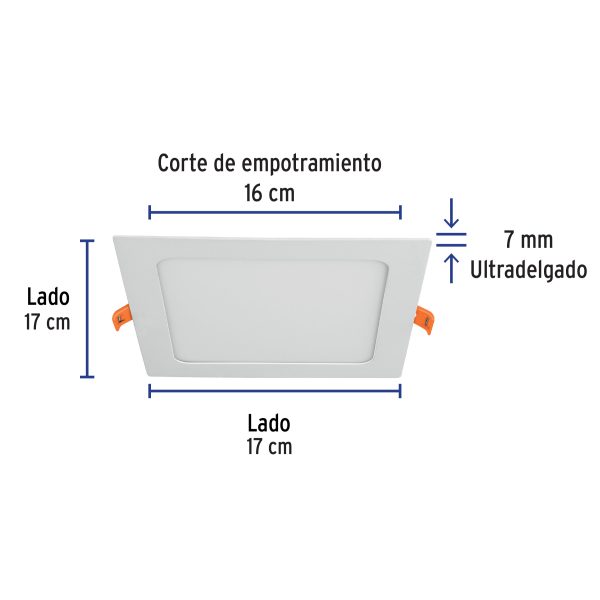 47407 - Luminario ultra delgado LED 12W empotrar cuadrado luz cálida